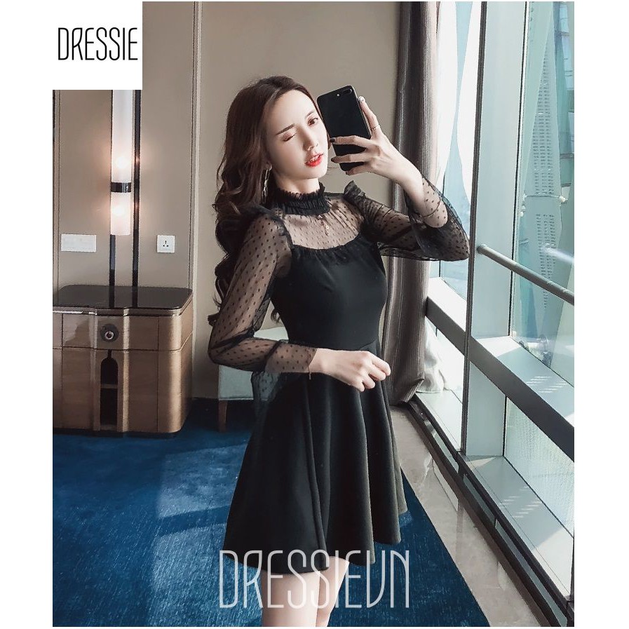 [HÌNH THẬT] Váy Áo Đầm Xòe Chữ A DRESSIE Phối Ren Tay Lỡ Sexy Thời Trang Công Sở Dạo Phố Dự Tiệc Cưới Đẹp - DX154