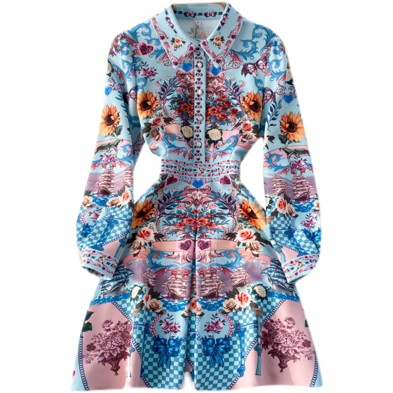 Váy sơ mi dài tay hoạ tiết sang trọng  180222