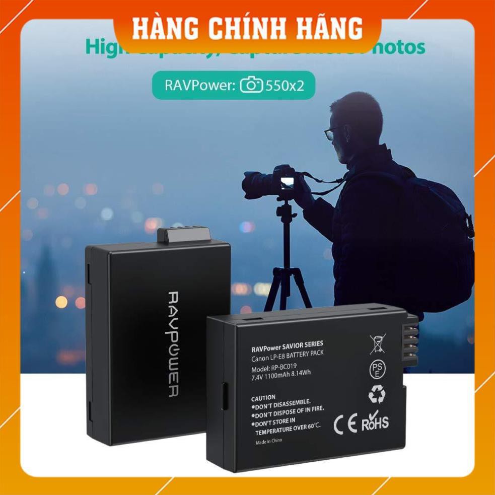 [FreeShip – Hàng Chính Hãng] Bộ 2 pin và đế sạc Canon LP-E8 RAVPower RP-BC019