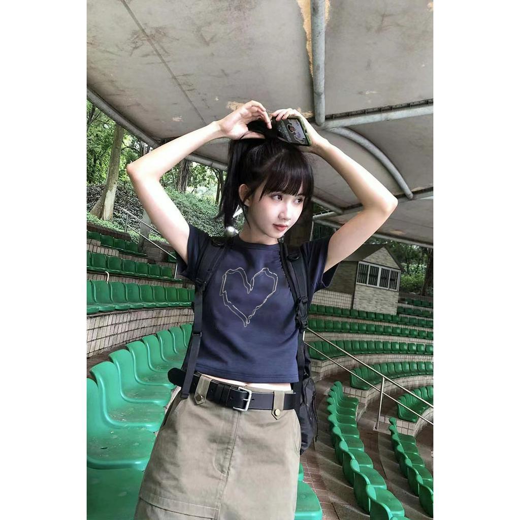 Ethelgirl Áo Thun Ngắn Tay Dáng Ôm In Hình Trái Tim Thời Trang Dành Cho Nữ