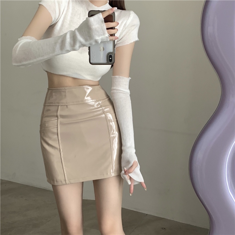 Chân Váy Chữ A Lưng Cao Bằng Da Phong Cách Hàn Quốc Thời Trang Cho Nữ