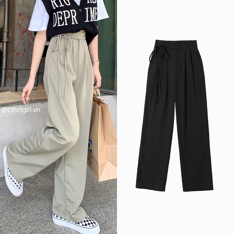  Quần Dài Ống Rộng Lưng Cao Phong Cách Hàn Quốc Năng Động Thời Trang Cho Nữ