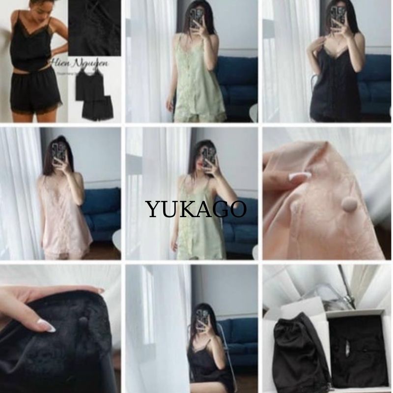Đồ bộ nữ bộ ngủ lụa 2s phối ren h.m chất tơ tằm thoáng mát mỏng nhẹ  Yukago M3.014.DE
