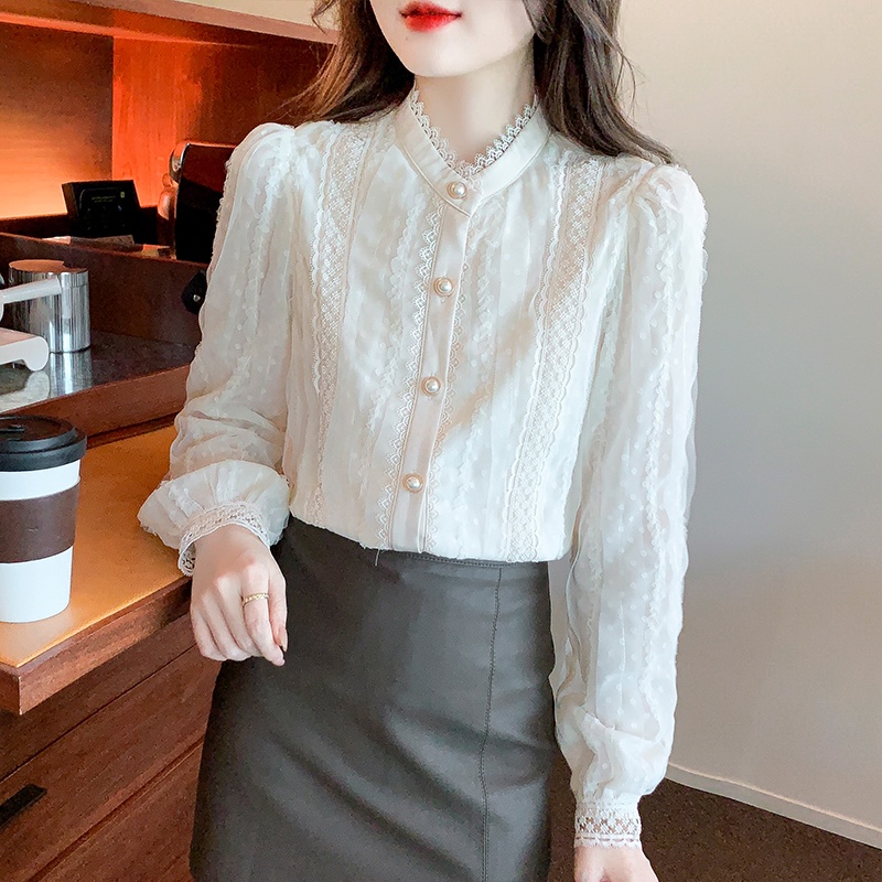 Áo Sơ Mi Chiffon Tay Dài Cổ Đứng Buộc Dây Kiểu Hàn Quốc Thời Trang Mùa Xuân 2022