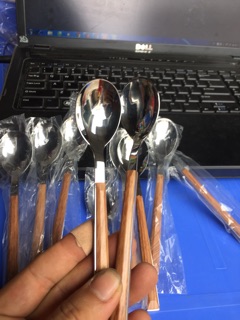 combo 5 thìa inox sin cán gỗ