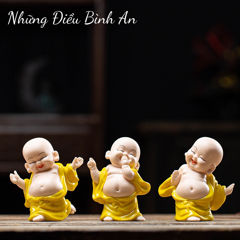 Sét 3 tượng Phật Di Lặc vàng  trang trí ô tô, nhà cửa mang lại hạnh phúc an nhiên