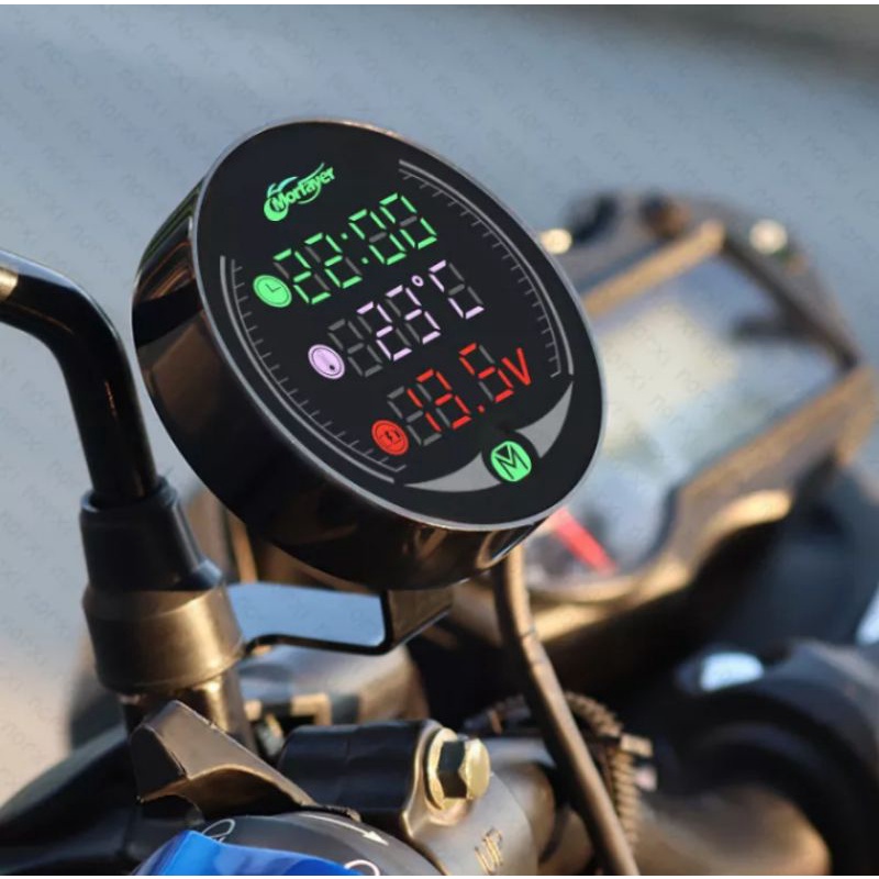 Đồng hồ báo giờ xe máy 3in1 CTR, báo nhiệt độ, vôn ắc quy mẫu mới loại tốt gắn các loại xe hàng cao cấp, phụ kiện xe máy