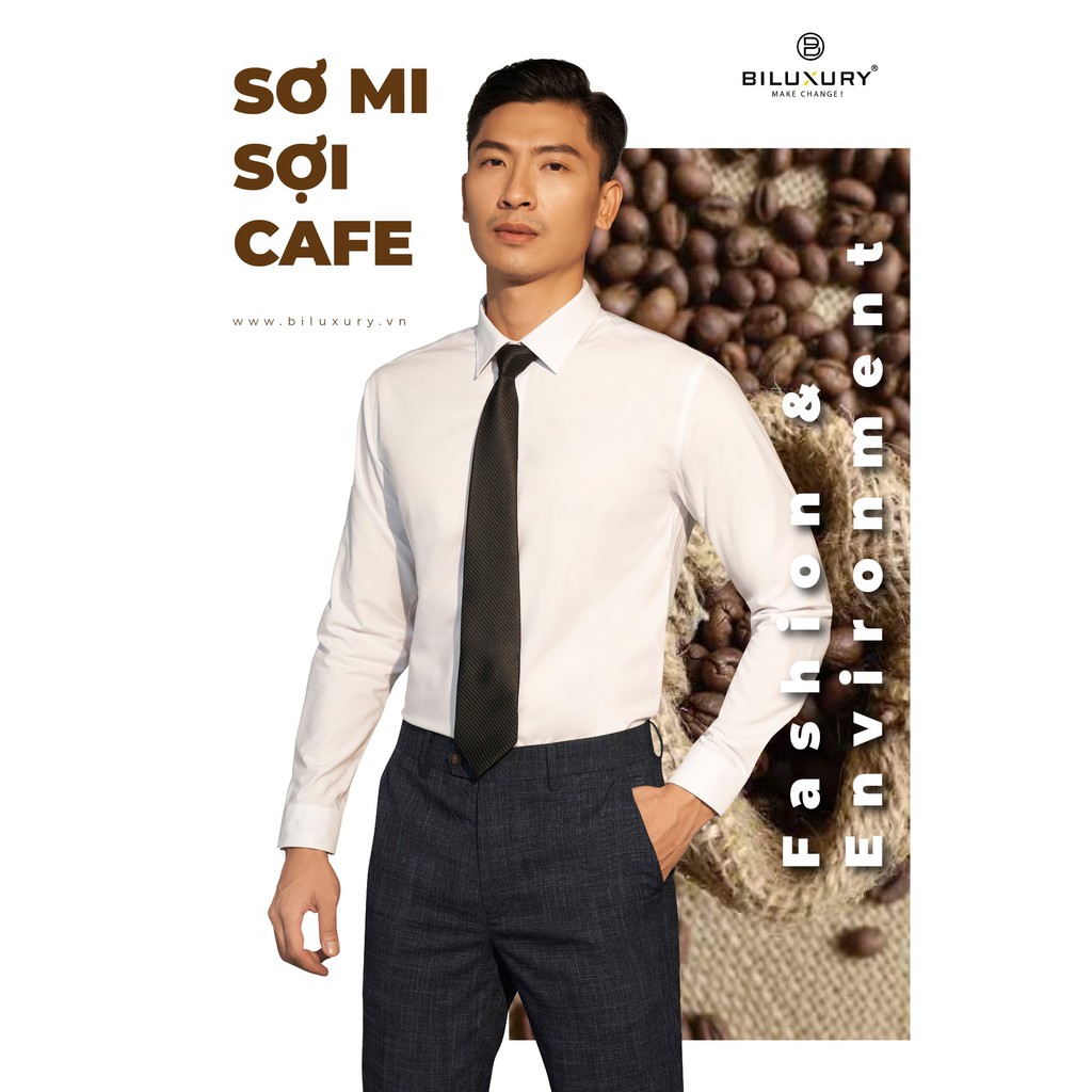 Áo sơ mi trắng dài tay Biluxury sợi vải cafe form chuẩn ít nhăn chống bám bụi 5SMDB002TRK | BigBuy360 - bigbuy360.vn