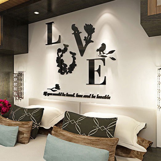 Decal dán tường hình hoa và chữ LOVE 3D