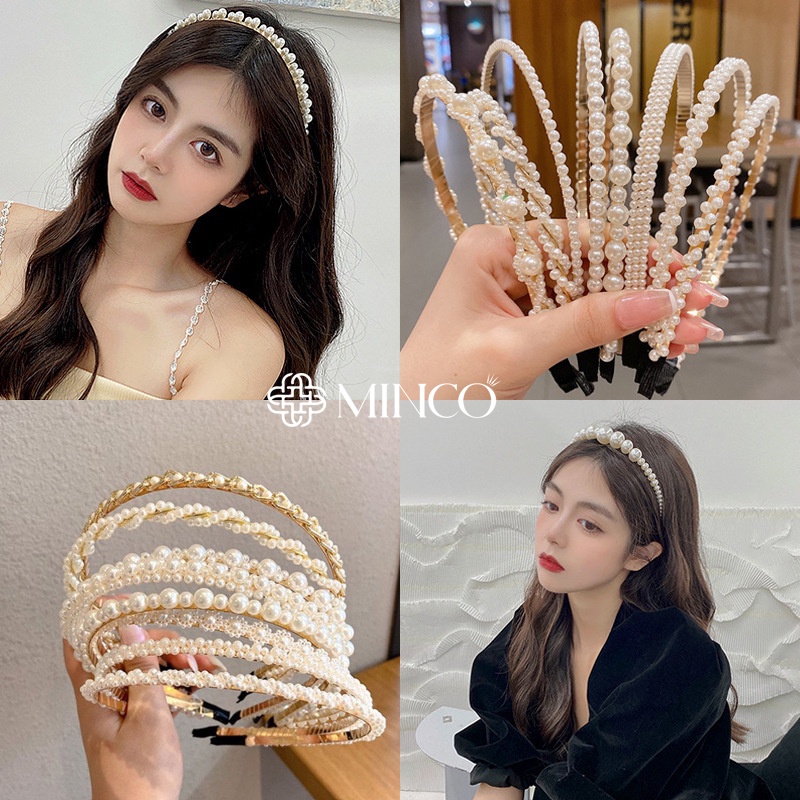 Băng đô cài tóc ngọc trắng tiểu thư Minco Accessories phong cách Hàn Quốc KT06