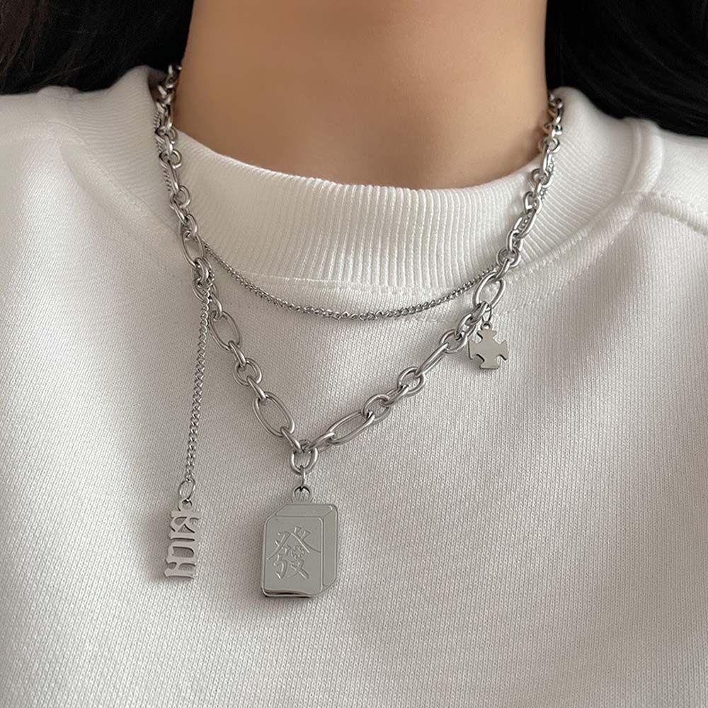 JARRED Vòng cổ Hai Lớp Mặt Khắc Chữ Phong Cách Trung Quốc Cho Cặp Đôi