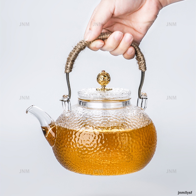 Ấm Trà Thủy Tinh Với Tay Cầm Bằng Đồng Dung Tích Lớn 900Ml