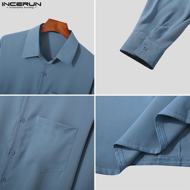 Áo sơ mi INCERUN tay dài màu sắc thanh lịch thời trang cho nam