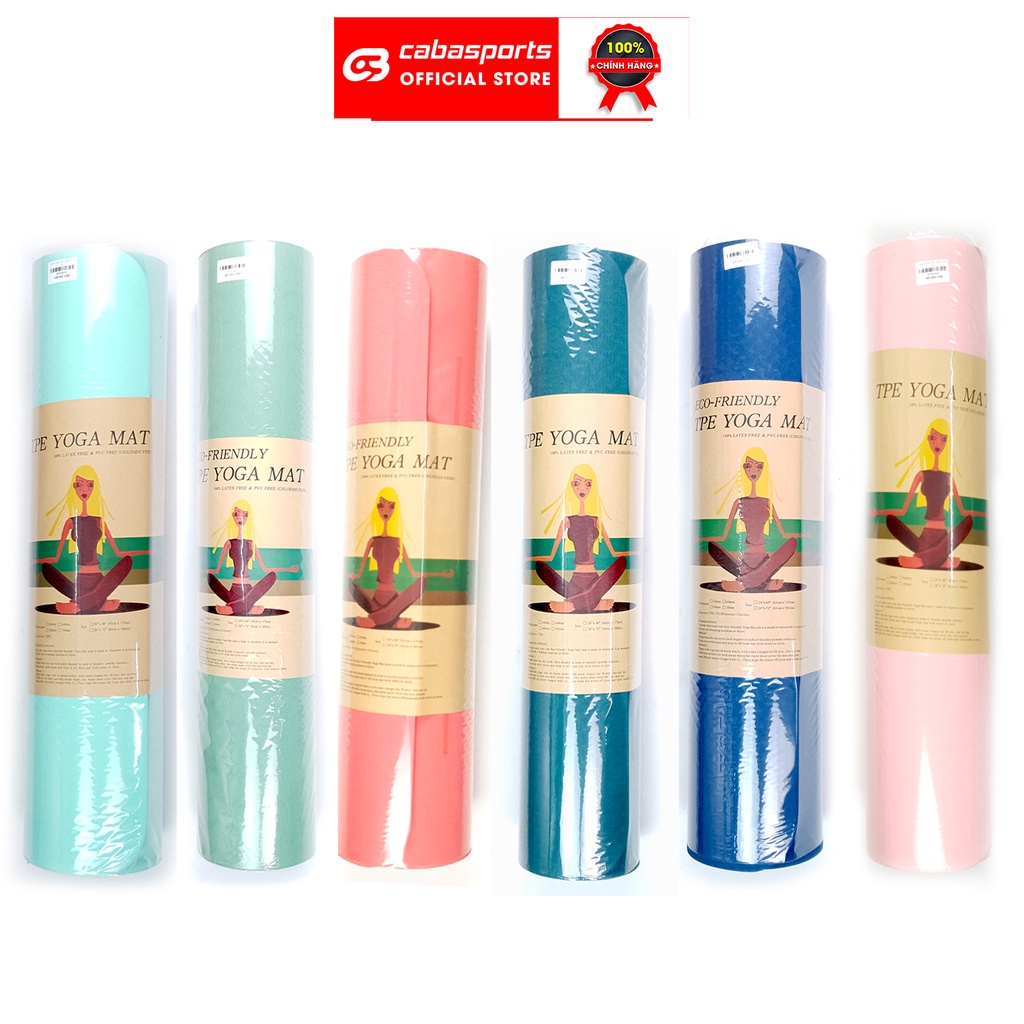 Thảm Yoga chống trượt Cabasports cao cấp, thảm tập yoga định tuyến TPE 2 lớp 6-8mm