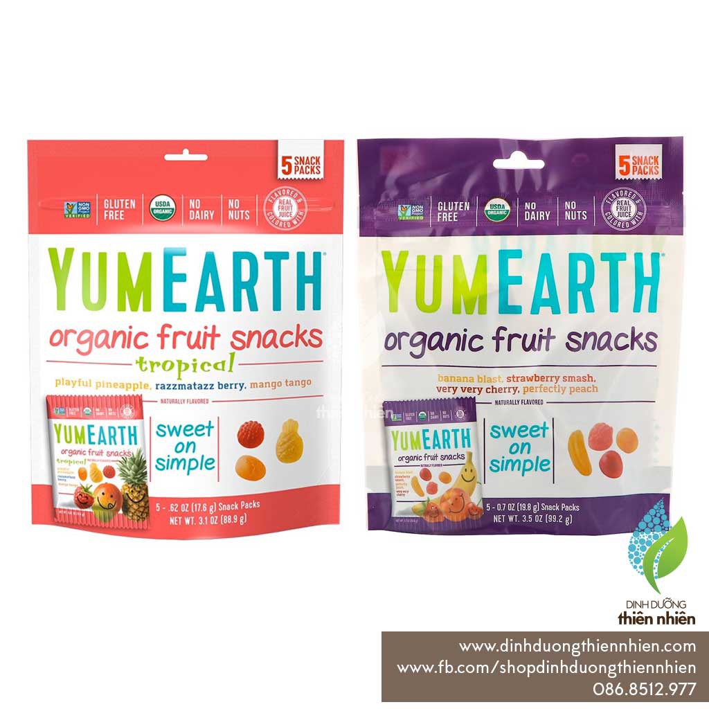 Kẹo Mềm Trái Cây Hữu Cơ Yum Earth Organic Fruits Snack, Mix 2 Loại (2 Gói Nhỏ) YumEarth (Kẹo Mềm Hơi Dẻo Nhẹ)