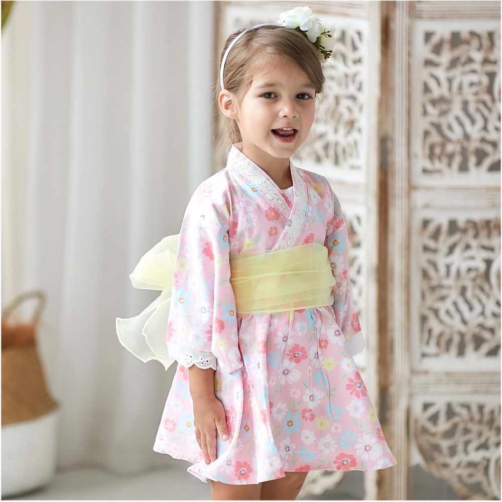 Đầm kimono In Họa Tiết Phong Cách Nhật Bản Cho Bé Gái 2-8 Tuổi