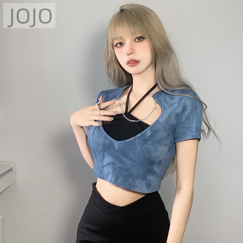 Set Đồ Hai Mảnh Gồm Áo Hai Dây Ngắn Thắt Nơ Màu Xanh Dương Phong Cách Cằm Và Quần Ngắn Cho Nữ