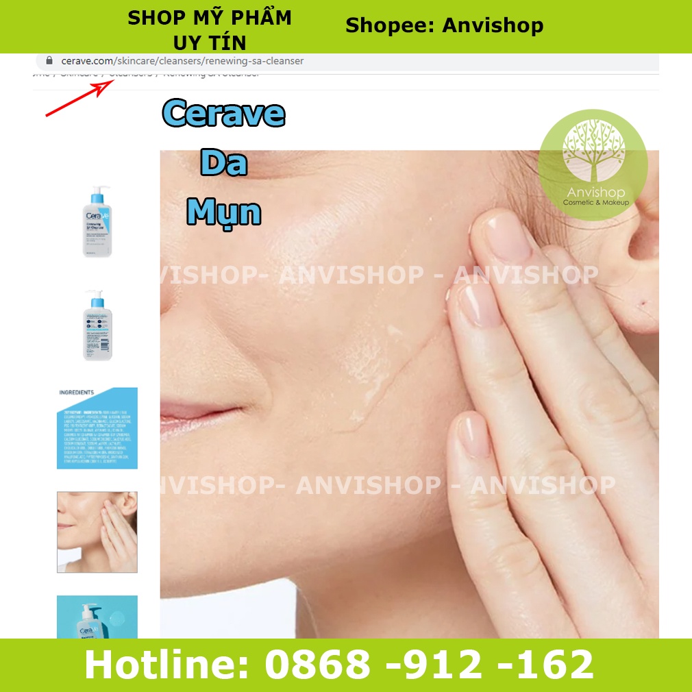 Sữa rửa mặt Cerave Foaming Facial Cleanser bản Mỹ (Pháp) ANVISHOP Cerave da dầu & Da Khô các size 236ml - 355ml - 473ml