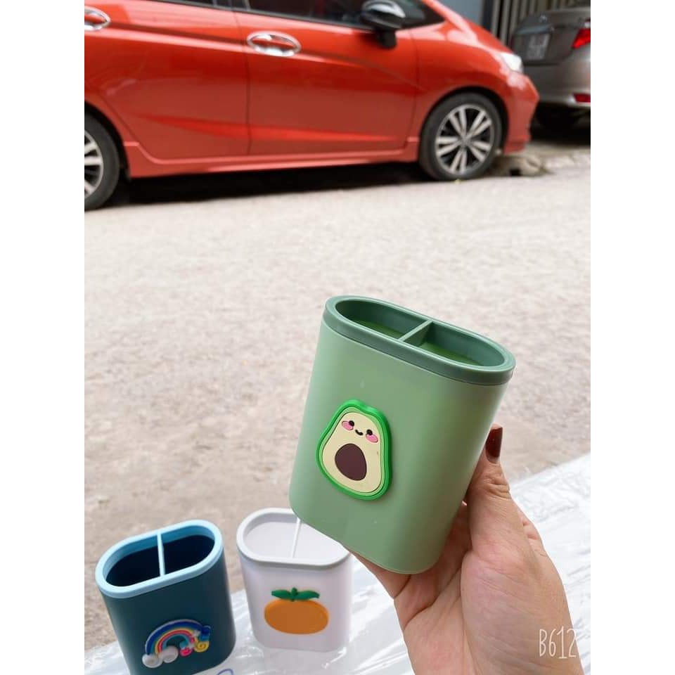 Ống Cắm Bút 2 Ngăn Đính Hình Dễ Thương Ống hút để bàn
