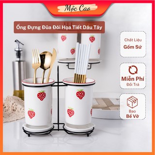 Ống đựng đũa, ống đũa sứ hình dâu tây phong cách Hàn Quốc - Phụ kiện bàn ăn tiện dụng