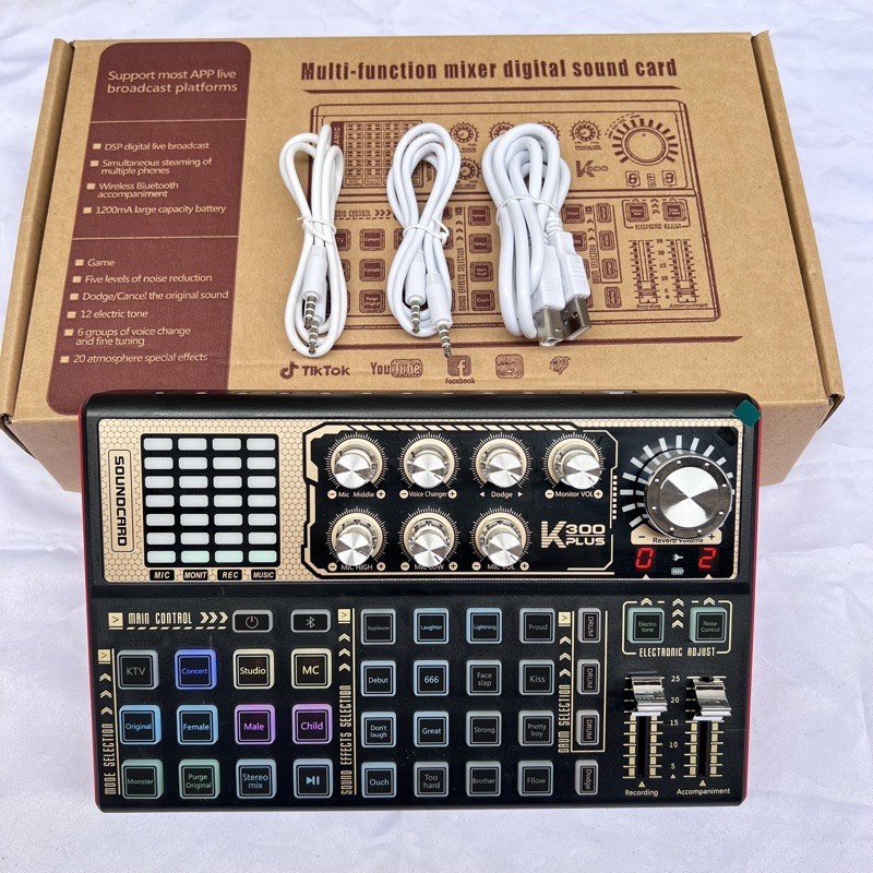 Sound Card K300 Plus Phiên Bản Mới Nhất 2022. Hỗ Trợ Livestream Bigo, Facebook...Tích Hợp Autotune. Bảo Hành 12 Tháng.