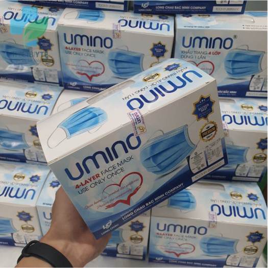 Khẩu trang y tế 4 lớp màu trắng kháng khuẩn hộp 50 cái UMINO