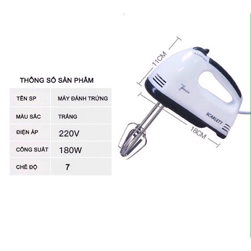 Máy đánh trứng cầm tay mini đa năng cao cấp với 7 tốc độ công suất 180W thế hệ mới cực mạnh