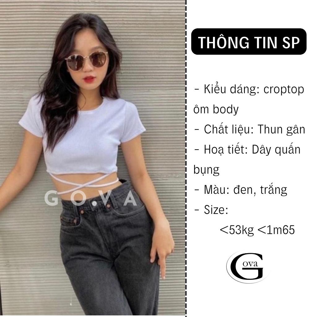 Áo Croptop TAY NGẮN DÂY QUẤN BỤNG Thun Borip Kiểu Sexy Nữ, Áo Thun Ôm Body Đẹp GOVA
