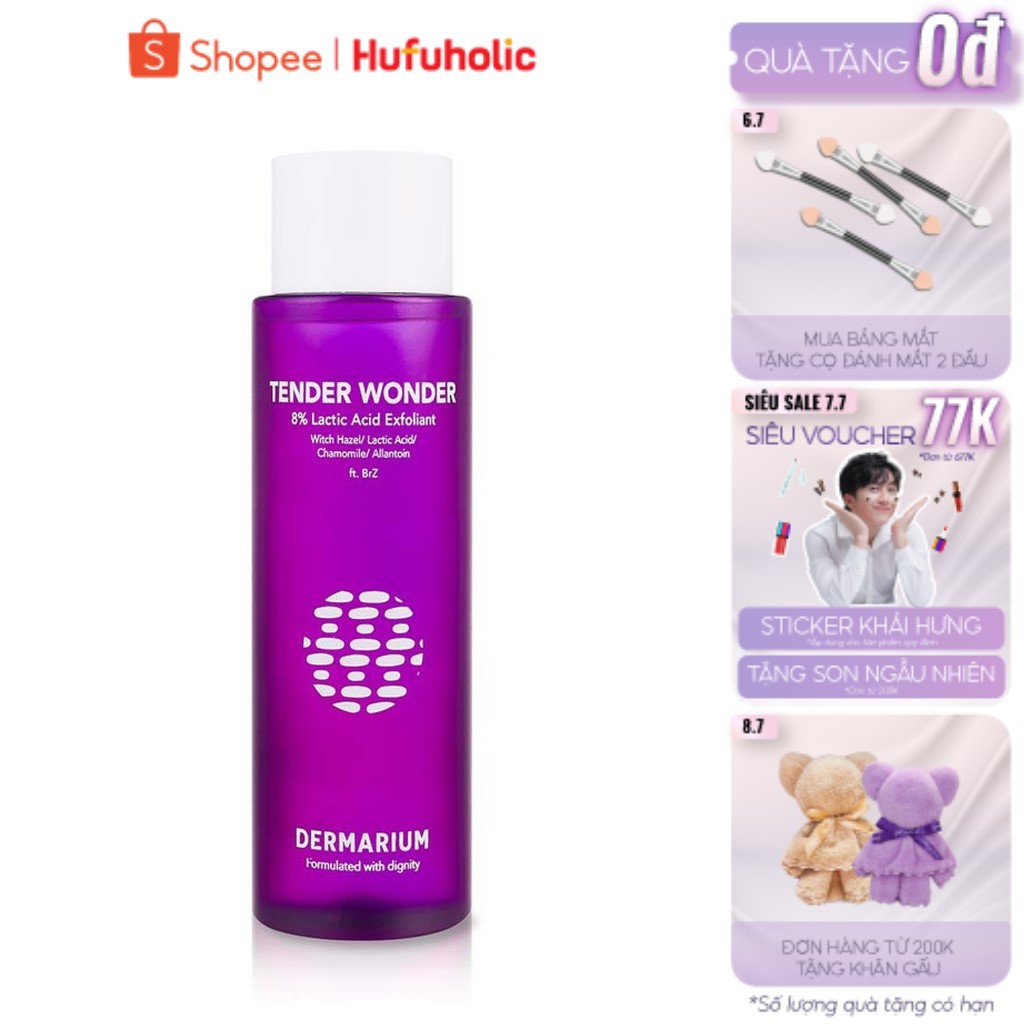 Toner Acid DERMARIUM nước hoa hồng AHA 8% làm sạch da tẩy da chết Tender Wonder 8% Lactic Acid Exfoliant 150ml DERM04
