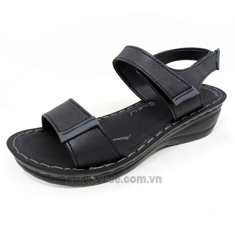 Giày sandal nữ trung niên Thái Lan quai ngang đế 5cm Overtime - L10-12 ĐEN