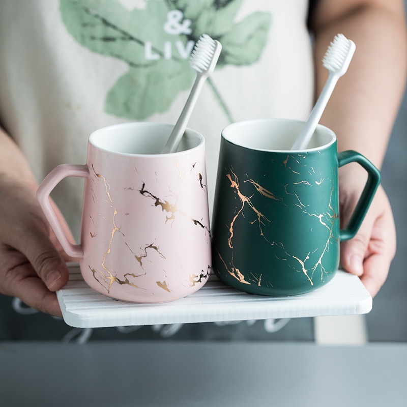 Bộ Cốc Uống Cafe, Ly Sứ Uống Trà Văn Phòng 400ml Vân Đá Cẩm Thạch Sang Trọng