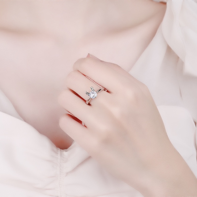 Nhẫn cưới nữ mạ bạc 925 thời trang đính đá Zircon có thể điều chỉnh