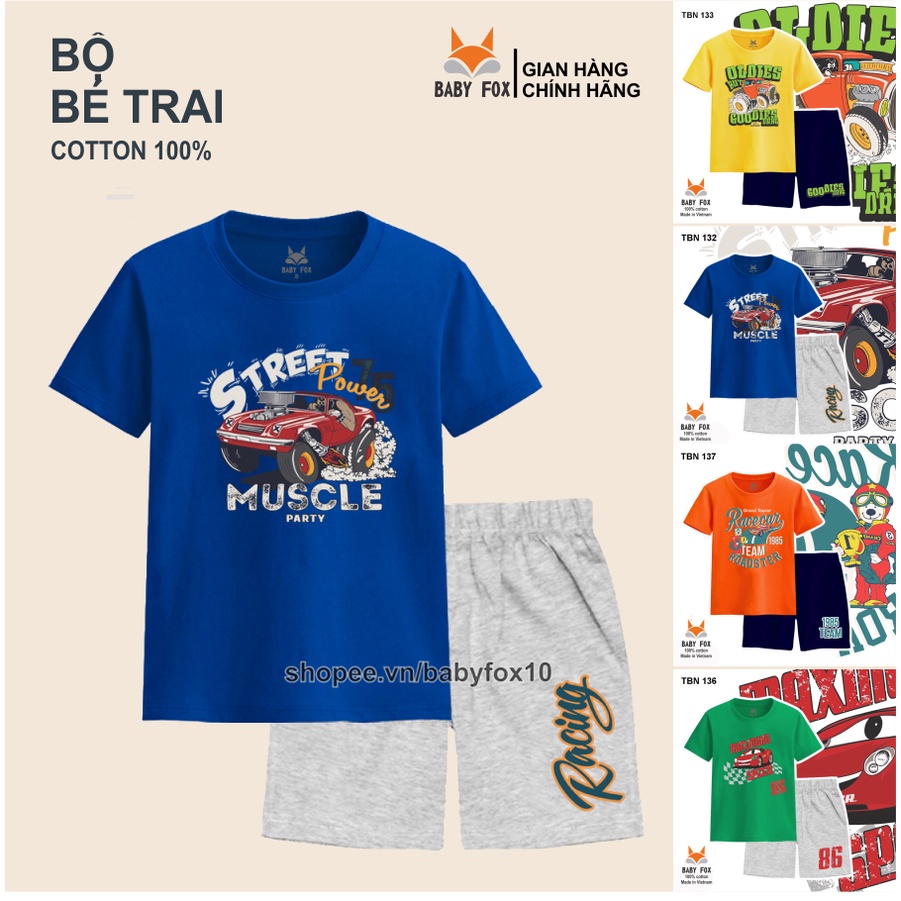 Bộ thun bé trai size nhỏ, trung, đại 100% cotton loại tốt, thương hiệu BABY FOX, hình xe hơi d