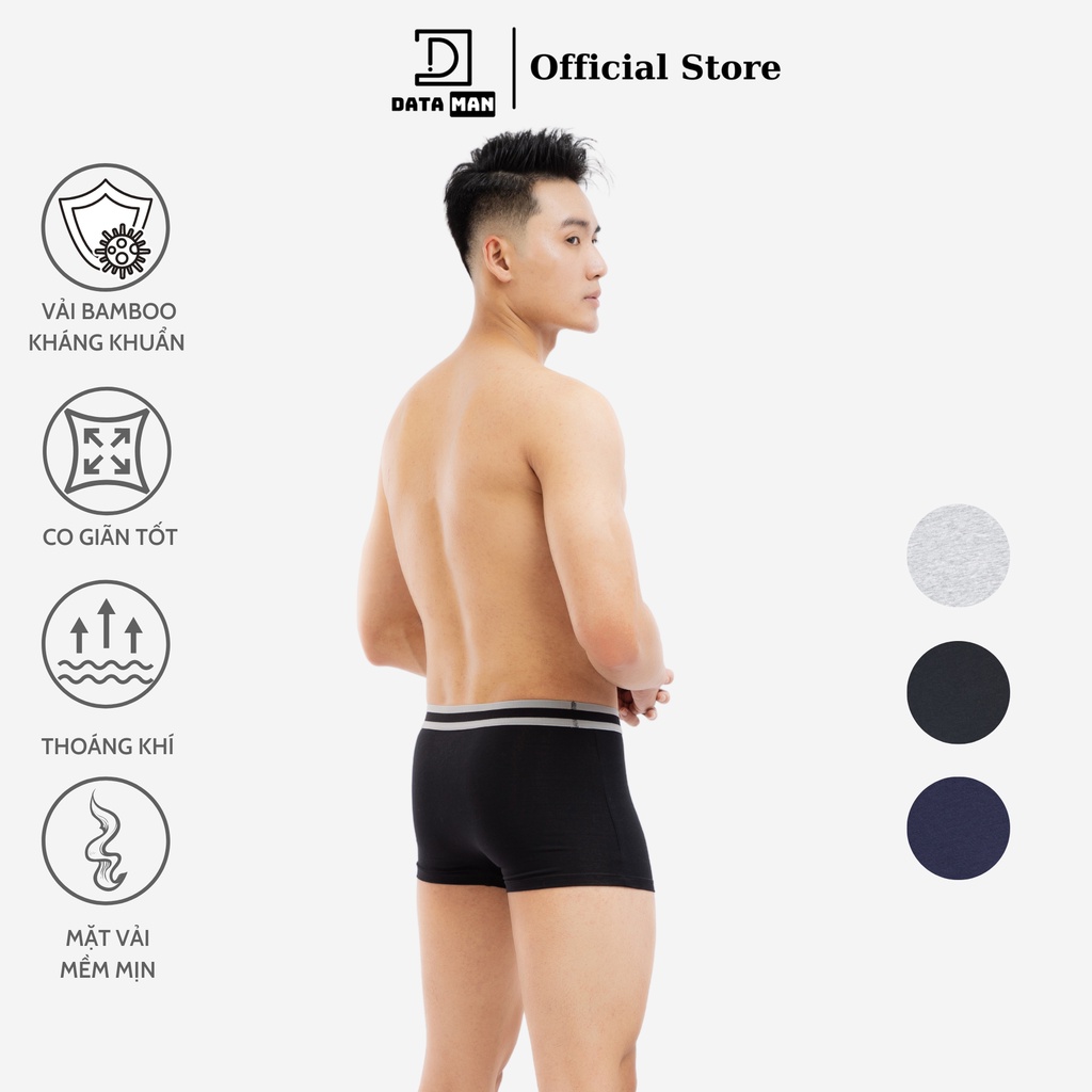 Quần sịp đùi nam BOXER cao cấp cạp chữ DATAMAN, vải bamboo kháng khuẩn, khử mùi, thoáng mát co giãn 4 chiều - BXDT02