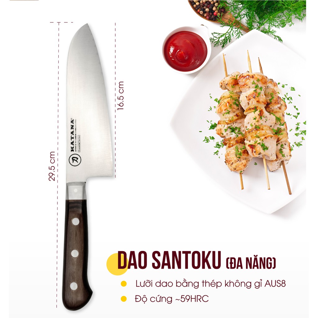 Bộ dao bếp Kitchen Knife KATANA Essential KATA200 3 món thái thịt cá, đa năng, hoa quả