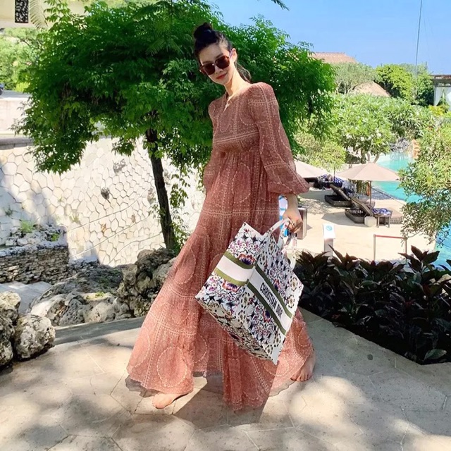 Đầm maxi Boho phong cách vintage vô cùng xinh đẹp Ảnh thật chuẩn váy