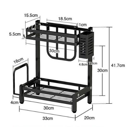 Kệ gia vị 2 tầng INOX sơn tĩnh điện đen 2 TẦNG - Kệ để dao thớt đũa đồ nhà bếp đa năng tiện dụng