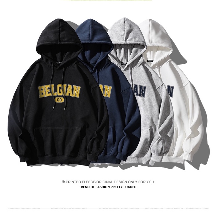 Áo Hoodie Fom Rộng BELGIAN Phối Mũ Trùm Đầu Mùa Đông Ấm Áp, Nỉ Ngoại Siêu Dày Dặn In 3D Mã GAREM