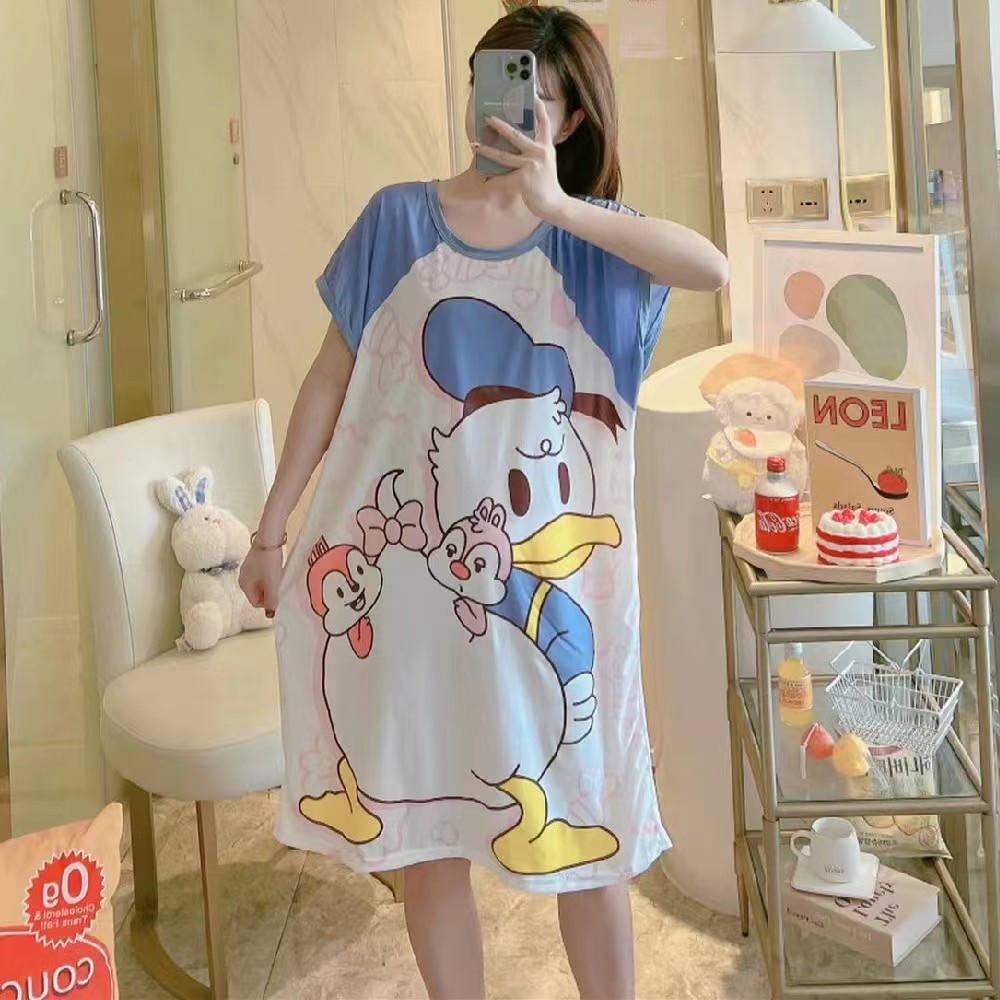 Đầm Ngủ Tay Ngắn Dáng Rộng In Họa Tiết Hoạt Hình Dễ Thương Thời Trang Xuân Thu Cho Nữ