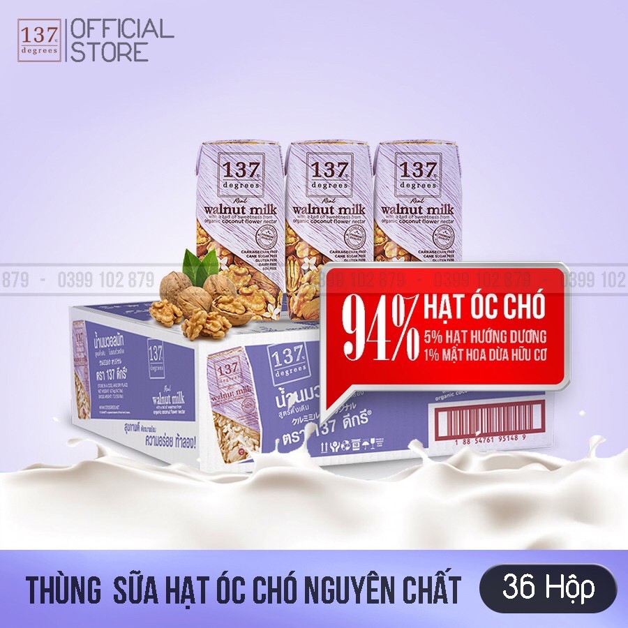 Thùng Sữa Hạt Óc Chó Nguyên Chất 137 DEGREES 180ml x 36 Hộp