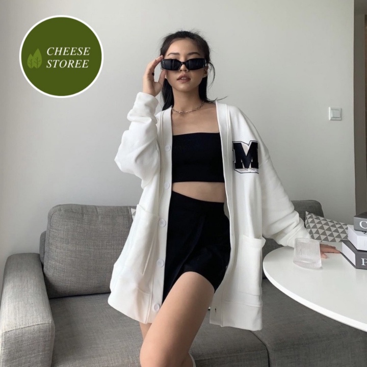Áo Cardigan Len Mỏng Cho Nữ Phong Cách Ulzzang Phù Hợp Đi Đà Lạt, Dạo Biển - Thêu logo M missout