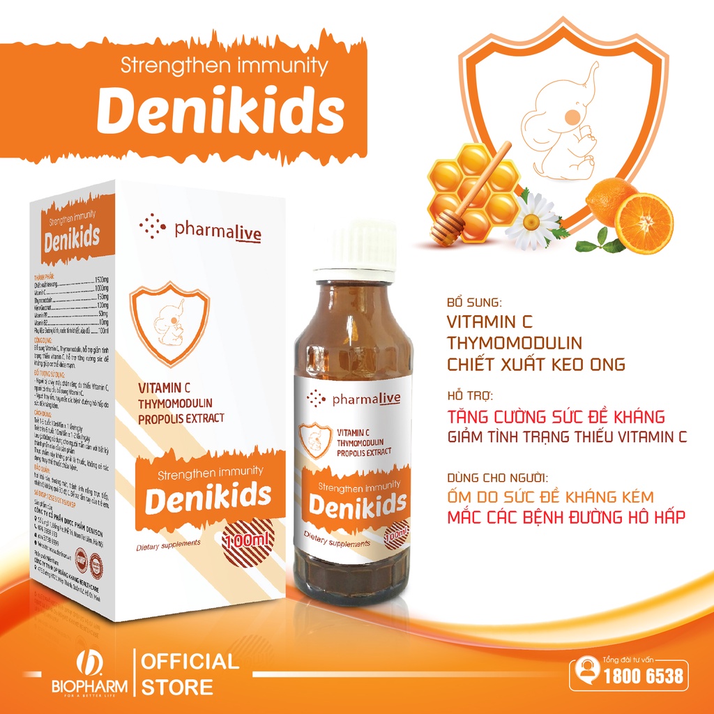 Tăng đề kháng Denikids - Giúp tăng sức đề kháng, giúp cơ thể khoẻ mạnh, giảm mắc các bệnh đường hô hấp