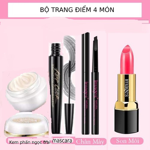 Bộ trang điểm cơ bản bioaqua 4 món có kem phấn trắng da Hchana