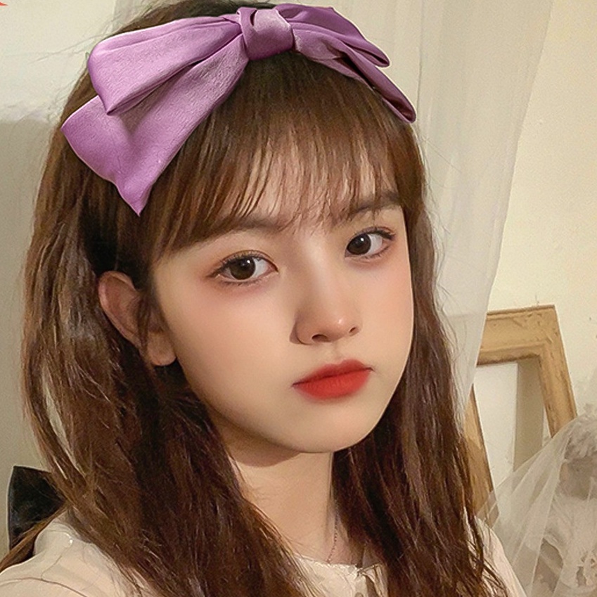 Bộ đôi Cài Tóc nơ và Scunchies vải bóng phong cách kẹo ngọt đáng yêu