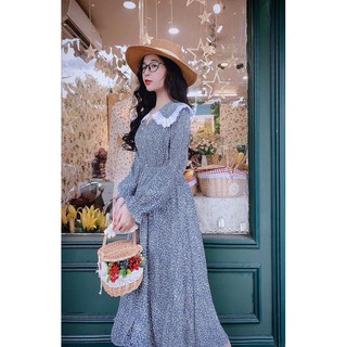 Đầm cổ bèo viền ren vintage