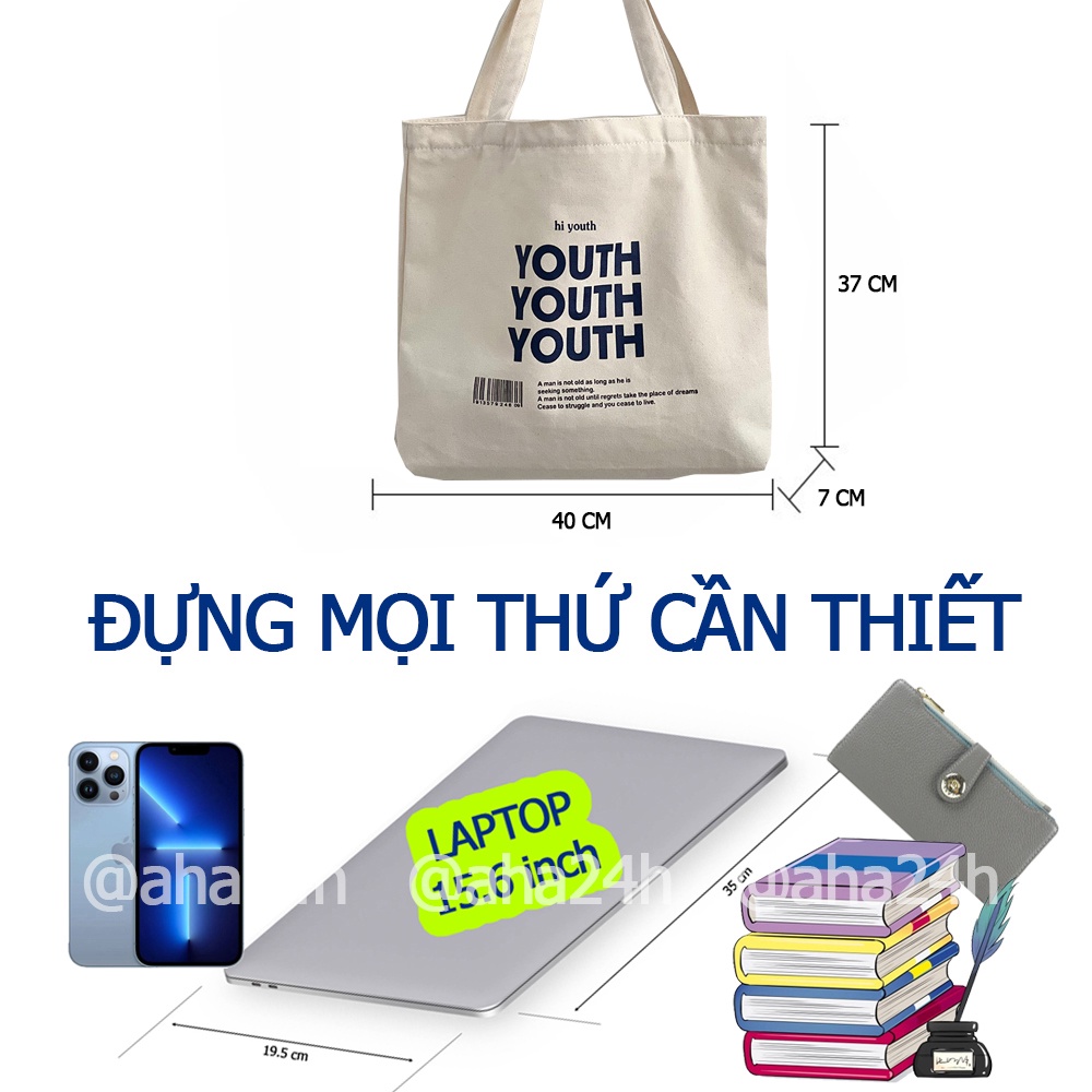 Túi tote vải Canvas phong cách đi học đi chơi hàn quốc giá rẻ in Youth Youth Youth AH1602