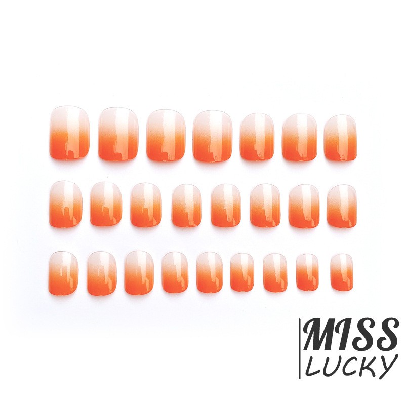 [Hàng mới về] Bộ 24 móng tay giả màu cam gradient quyến rũ với keo dùng để trang trí móng tay DIY