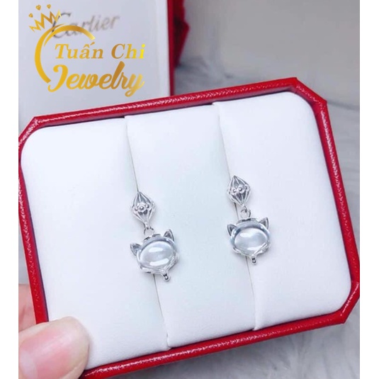 Bông Tai Bạc ⚡HÀNG SẴN⚡ Khuyên Tai Bạc Hồ Ly Cao Cấp, Kết Hợp Đá Phong Thủy Theo Mệnh