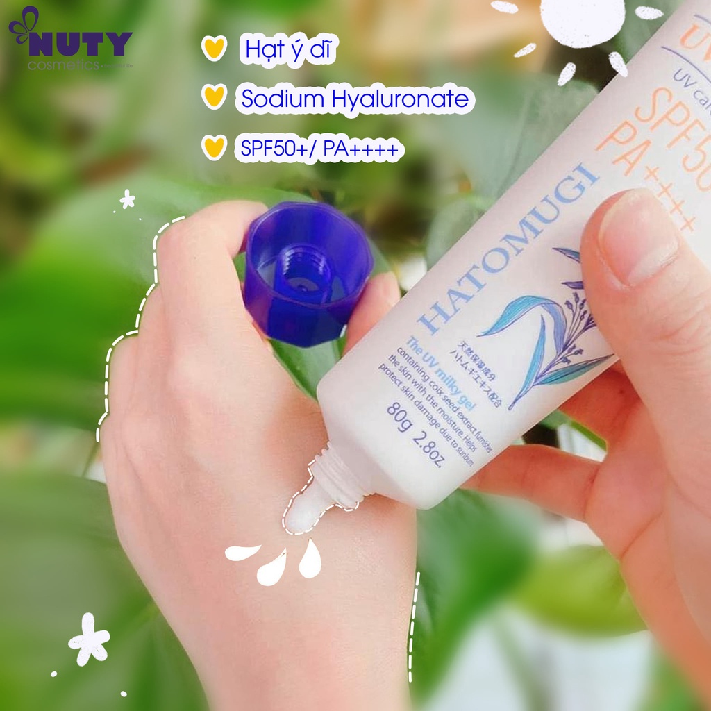 Sữa Dưỡng Chống Nắng Hatomugi UV Care &amp; Moisturizing The UV Milky Gel SPF50+/PA++++ (80g)
