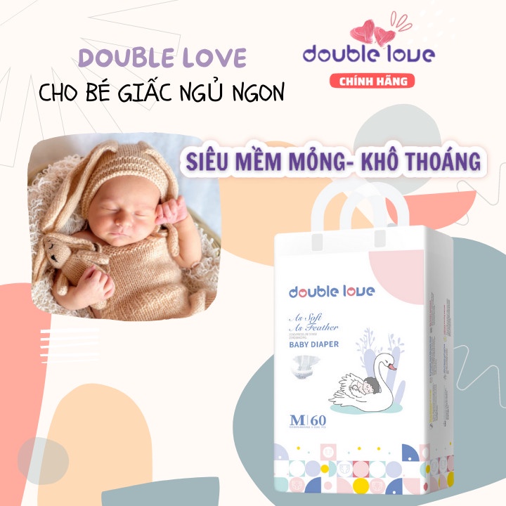 Tã dán Double Love - Size XL52  bỉm dán an toàn cho bé, khô thoáng, siêu mỏng